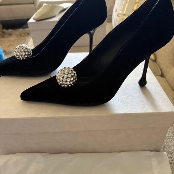 jimmy choo orb pump 95 size 37 black velvet with crystal orb - Picture 4 of 10